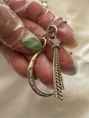 Silver Star and Crescent Pendant Necklace - Women's Jewelry